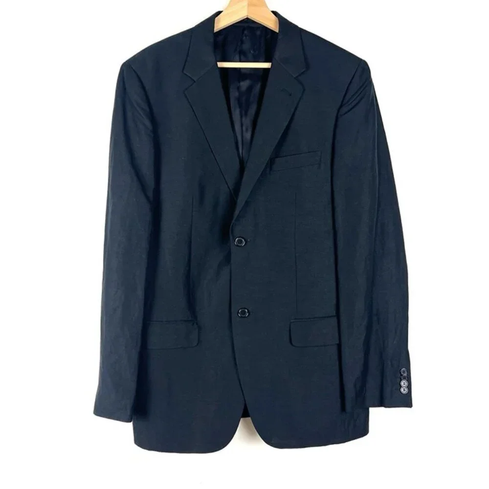 H&M Black Blazer Mens 42L Slim Fit Mulberry Silk Linen Wedding Old Money Preppy